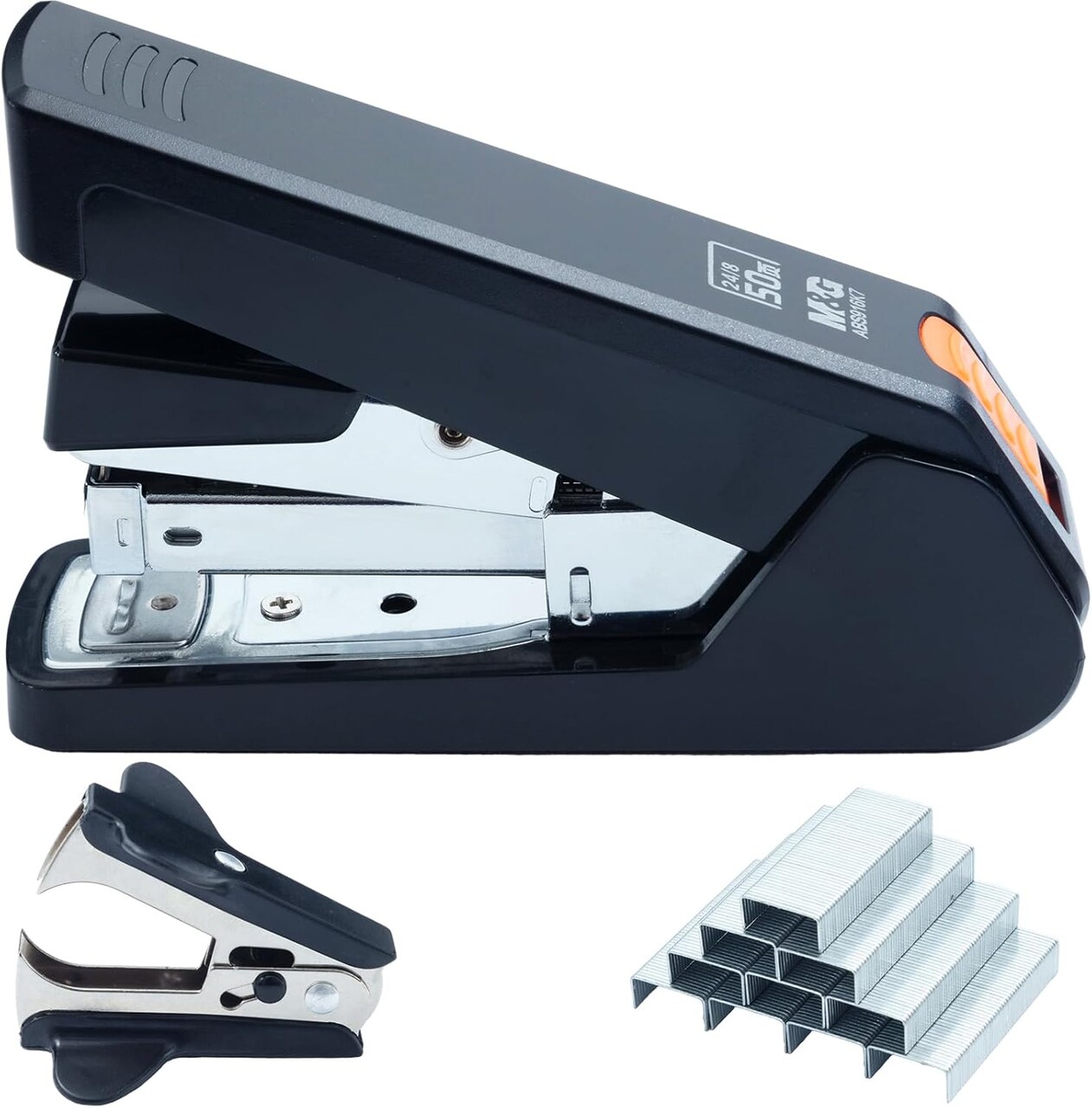 Stapler for Desk, 50 Sheet Effortless Stapler, Desktop Stapler with 1000 Staples and Remover, One Finger Touch Stapling, Heavy Duty Office Home Stapler, Portable Handheld Stapler Black